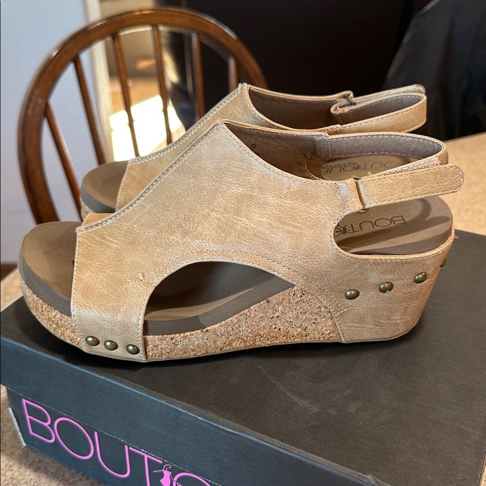 Boutique by Corkys Tan Wedge Sandals
